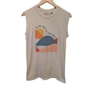 Graphic Sleeveless Tank Top in Cream with Sunrise Print